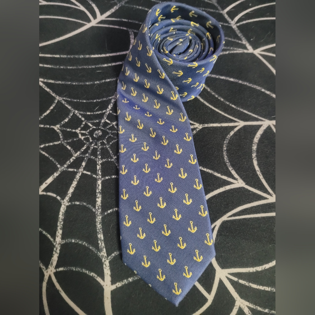 Chaps Nautical Blue Tie With Yellow Anchors